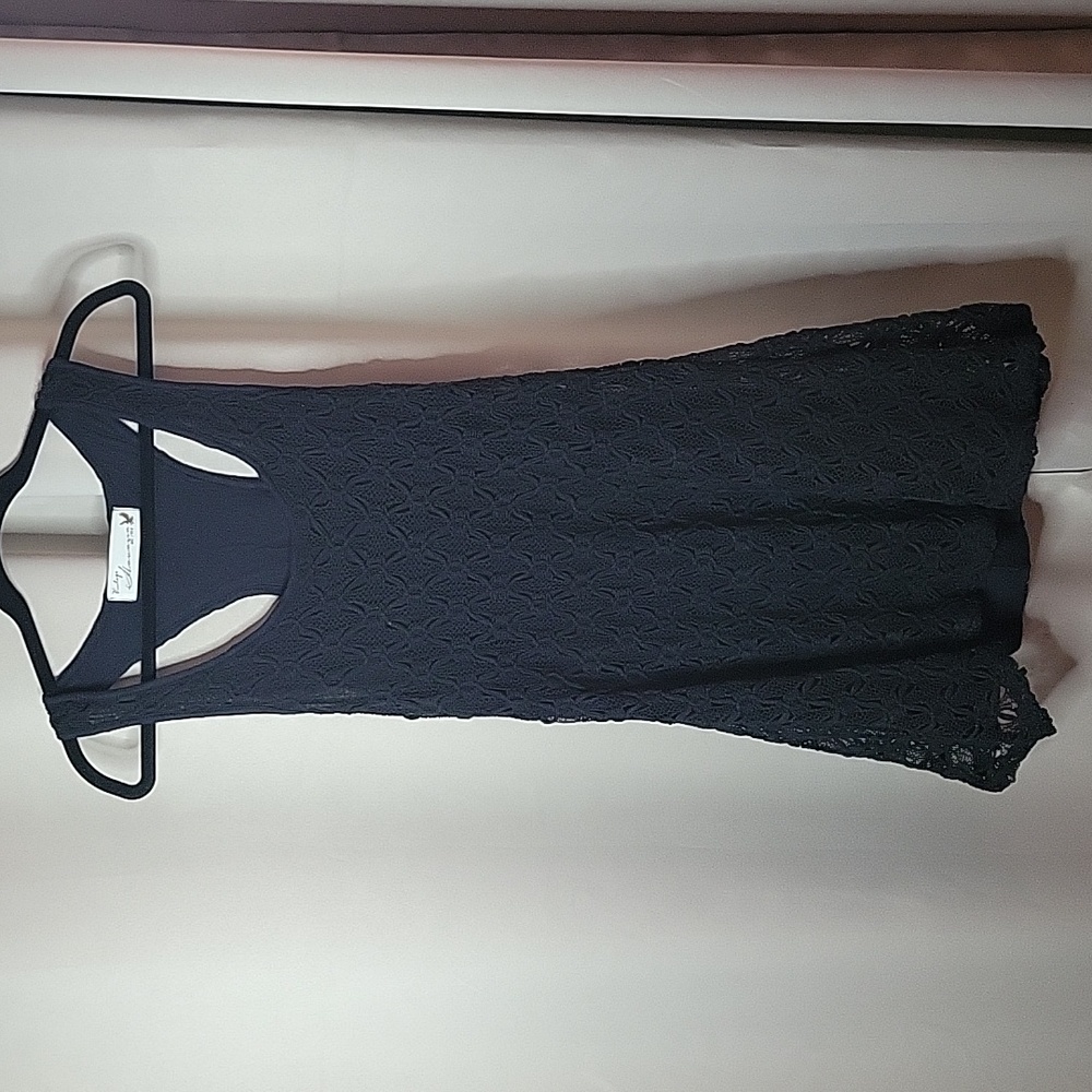 Vintage Havana Tank Dress Black Crocheted Fully Lined